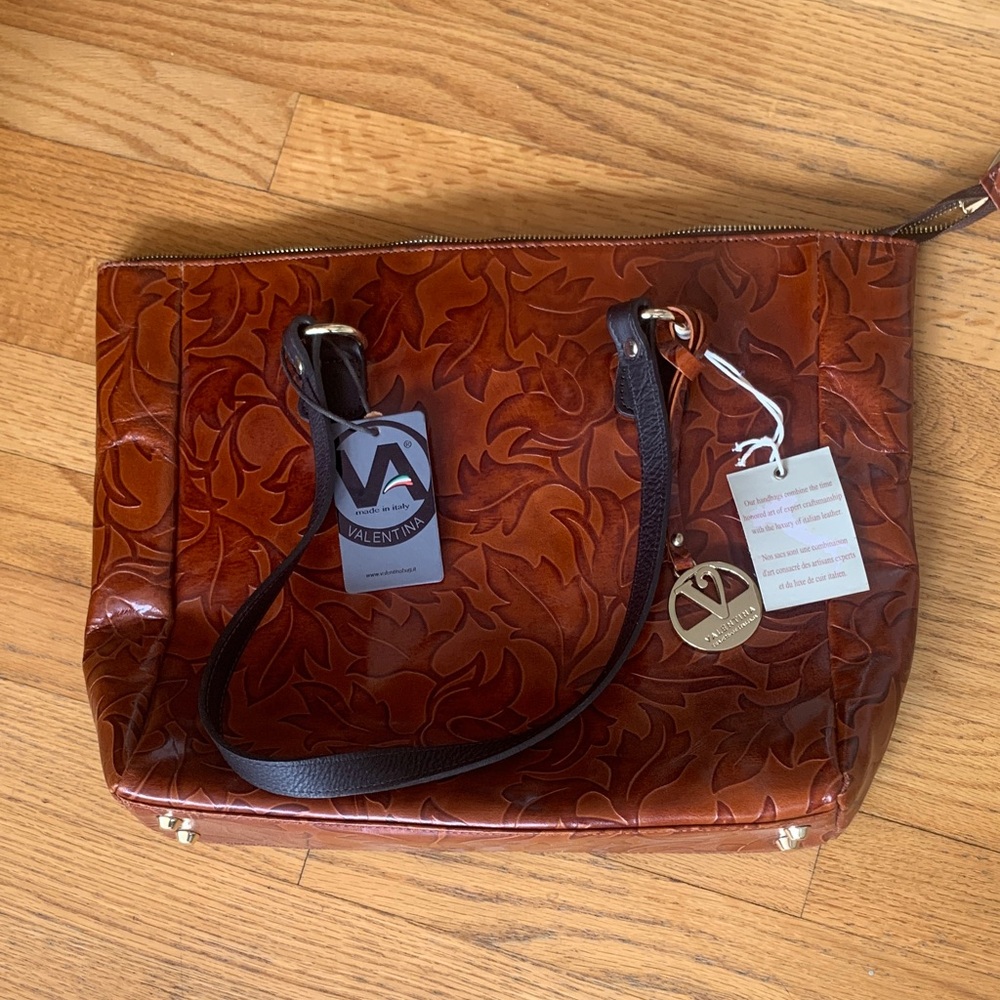 Valentina Embossed Brown Shoulder Bag